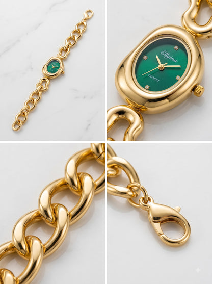 Elegant Gold-Tone Chain Bracelet Watch for Women with Green Dial | Premium Quality