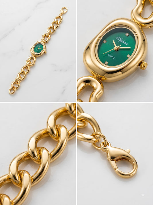 Elegant Gold-Tone Chain Bracelet Watch for Women with Green Dial | Premium Quality