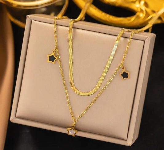 Double Layer Star Pendant Necklace | Stainless Steel Gold Plated | Anti-tarnish Necklace | Daily wear | TE-GPC-0511-020
