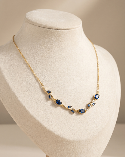 Royal Blue Tulip Necklace in Gold Finish | American Diamomd