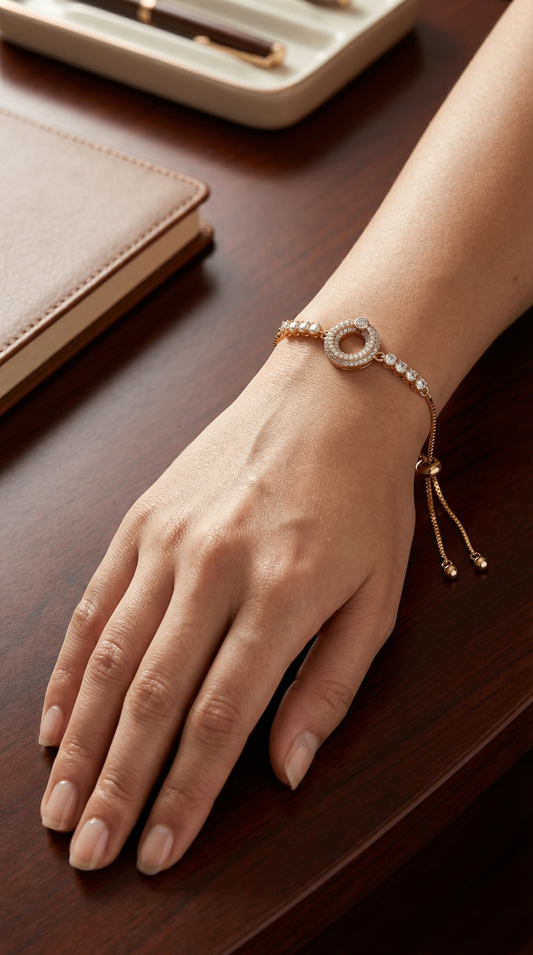 Luxury Halo White Cubic Zirconia Stone Adjustable Gold Bracelet