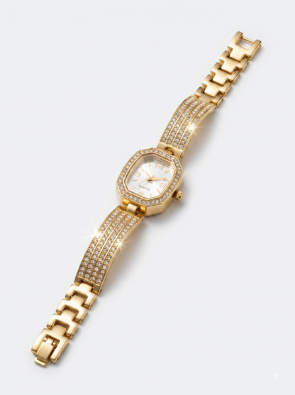 Women’s Luxury Crystal Octagon Dial Gold Bracelet Watch