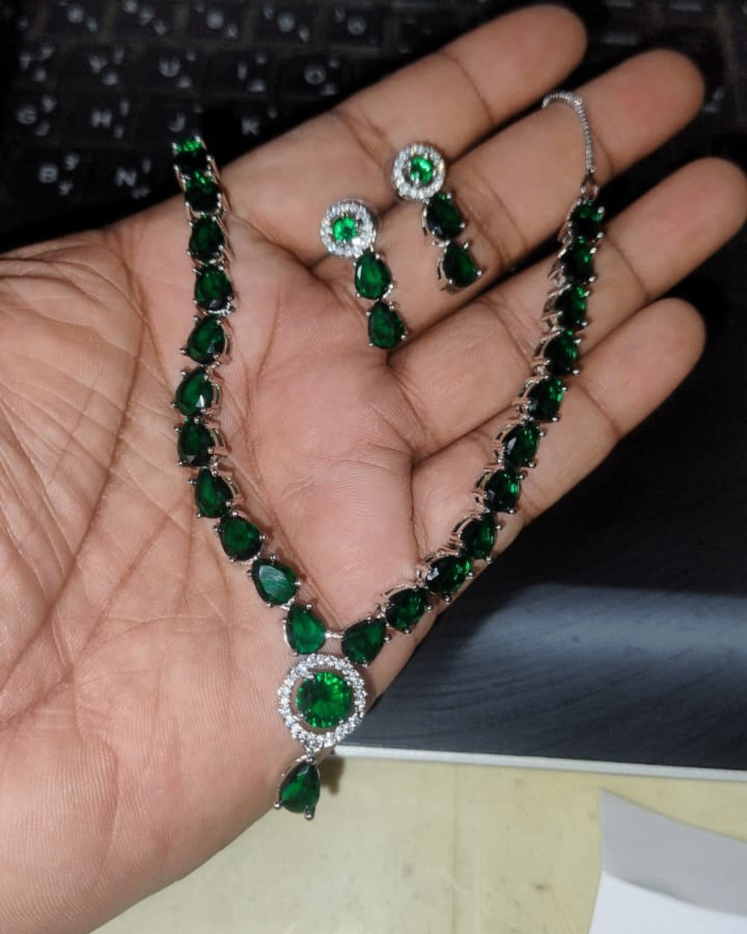 Emerald Royale American Diamond Necklace & Earrings Set | Premium Quality | American Diamond | Party wear