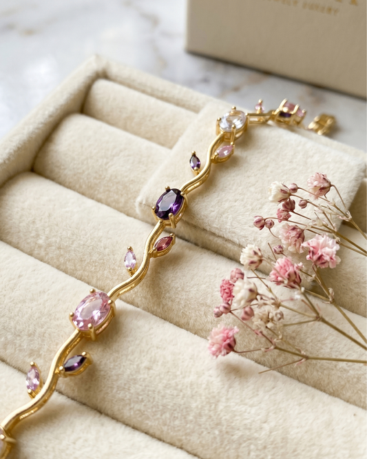 Elegant Pink, White & Purple Tulip Stone Gold Plated Bracelet