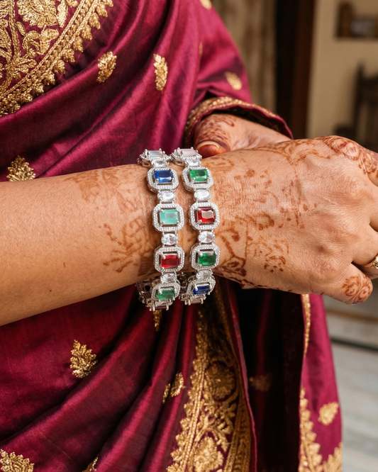 Luxury Emerald-Cut Multicolor Stone Bangle | American Diamond