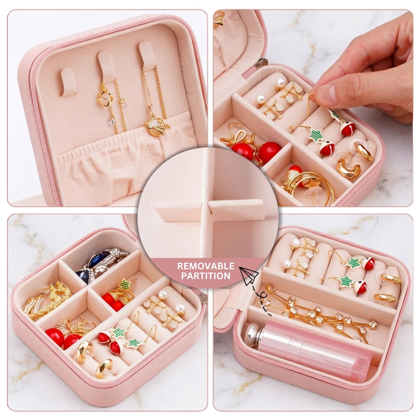 Travel Small Jewelry Organizer Box with Ring & Necklace Storage