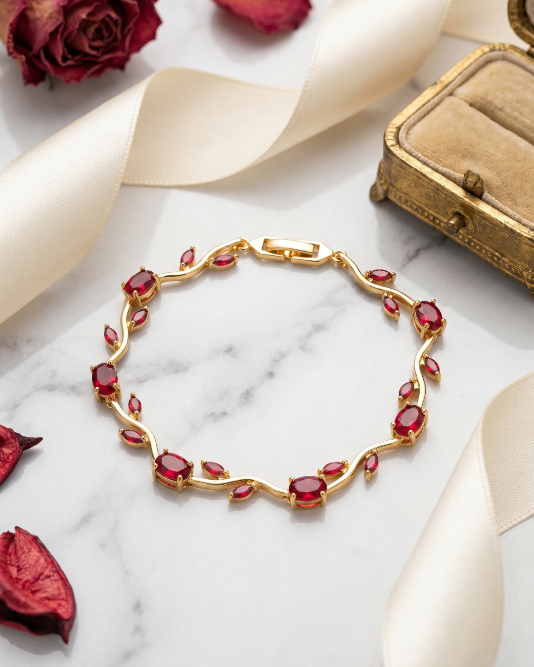 Ruby Red Tulip Bracelet | Premium Quality | Cubic Zirconia