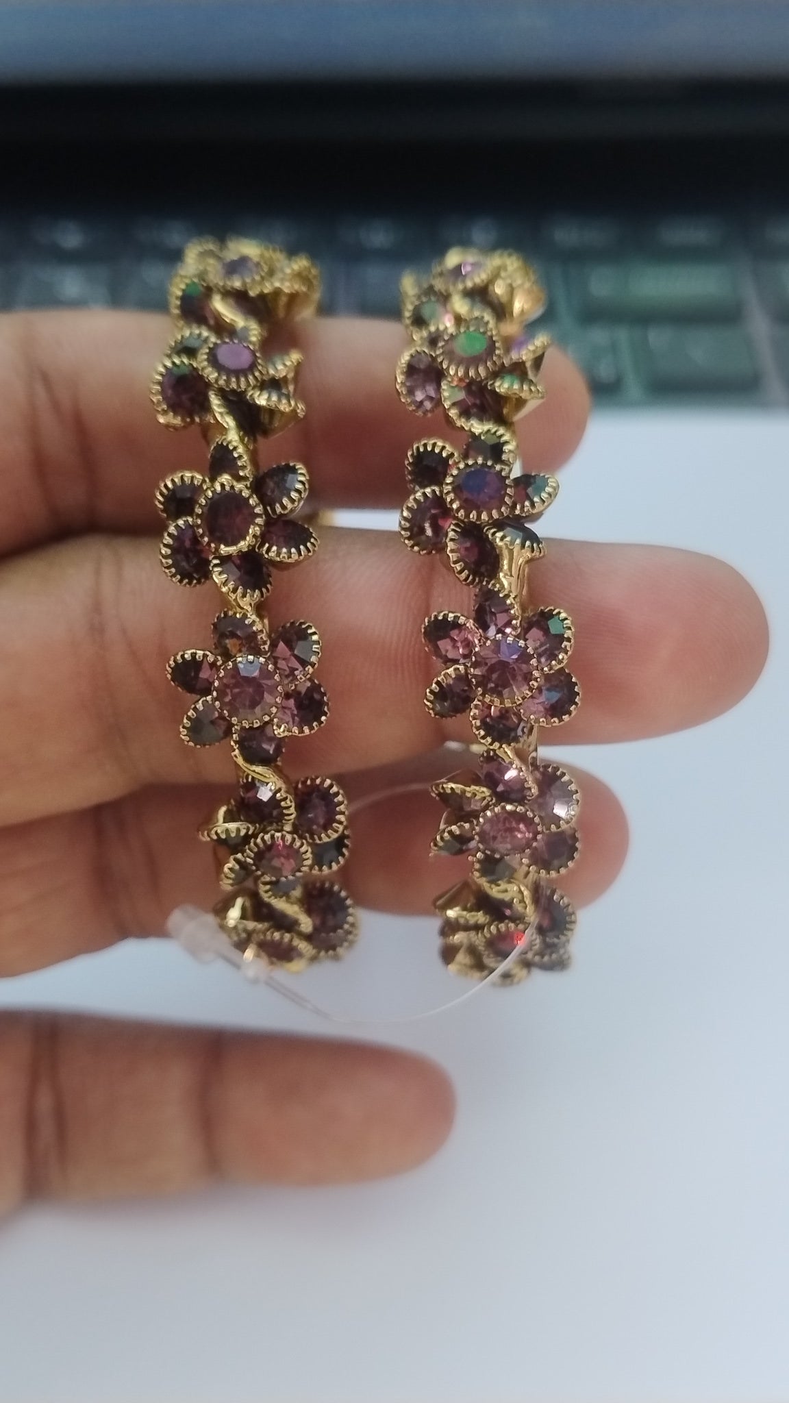 Majestic Plum Bloom Floral Bangles(Set of 2) | Premium Quality | American Diamond | Party wear