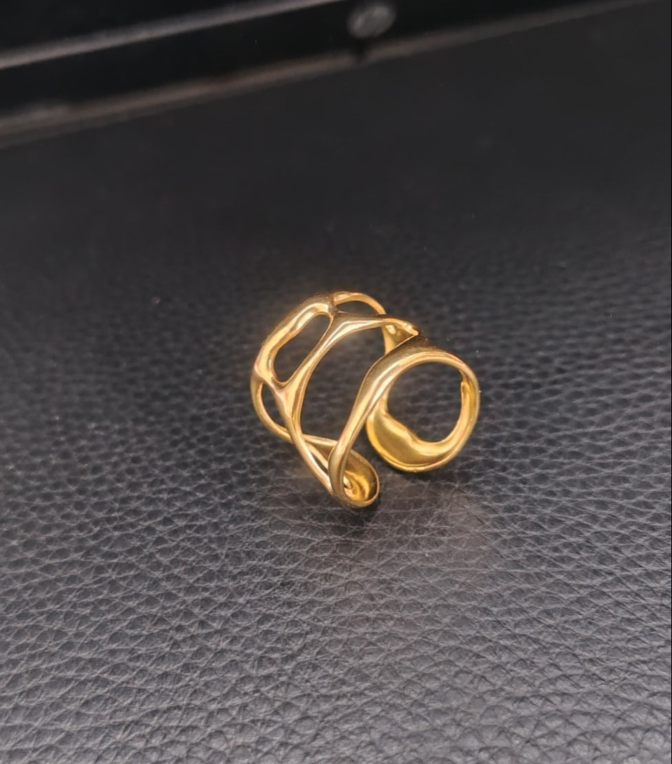 Gold Plated Adjustable Statement Ring | Premium Quality | Elegant Women's Jewelry | Stainless Steel Gold Plated | Anti-tarnish | Daily wear | TE-GPFR-0612-006