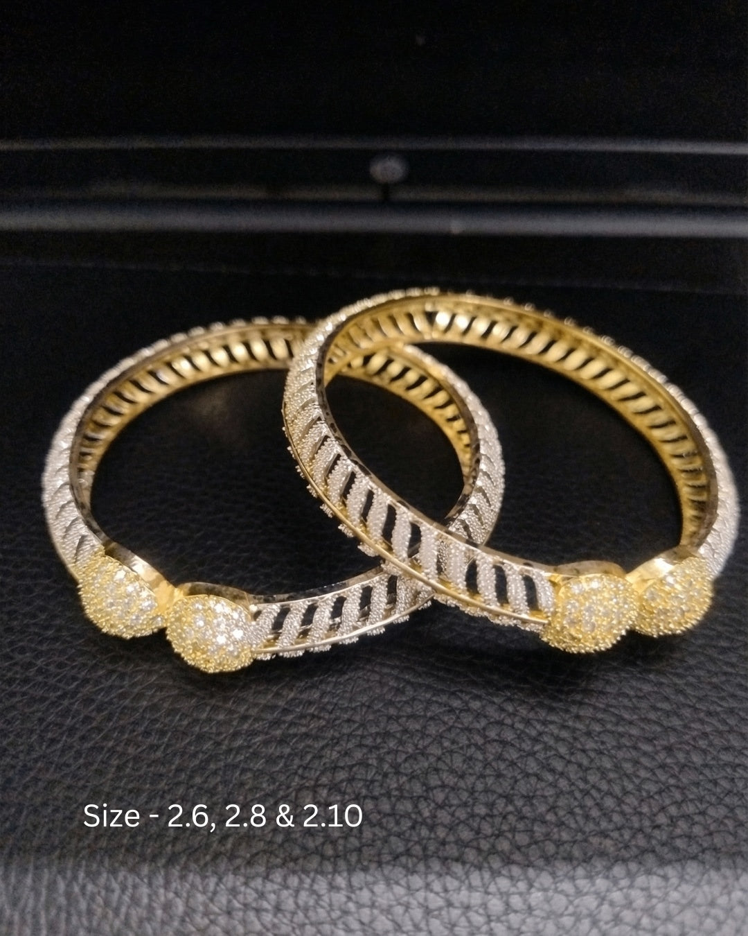 Dual Tone Gold Diamond Cut Designer Bangles (Set of 2) | Premium Quality | American Diamond | Party wear | TE-ADB-2212-002