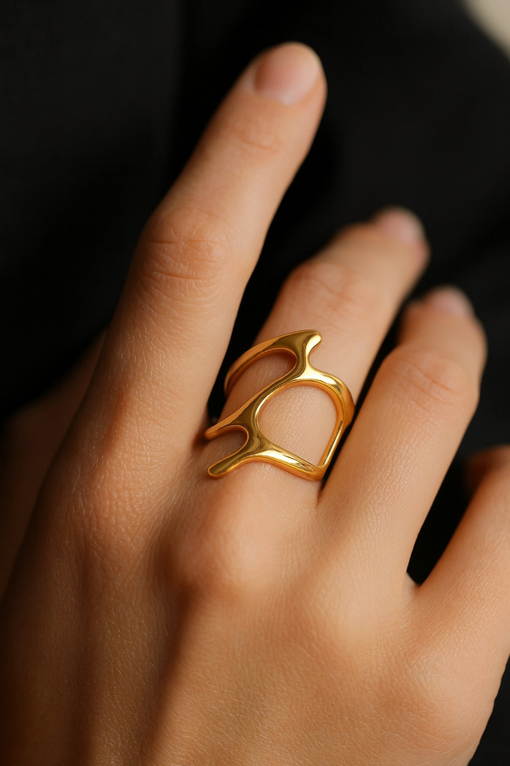 Abstract Gold Plated Adjustable Finger Ring for Women | Premium Quality | Elegant Women's Jewelry | Stainless Steel Gold Plated | Anti-tarnish | Daily wear | TE-GPFR-0612-001