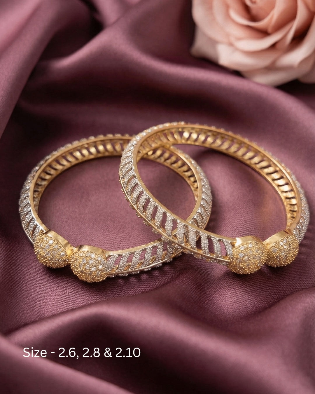 Dual Tone Gold Diamond Cut Designer Bangles (Set of 2) | Premium Quality | American Diamond | Party wear | TE-ADB-2212-002