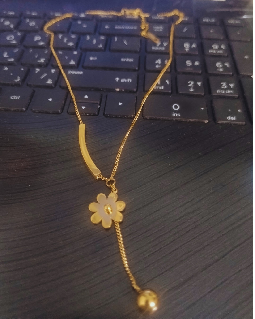 Flower Drop Necklace | Stainless Steel Gold Plated | Anti-tarnish Necklace | Daily wear | TE-GPC-0511-003