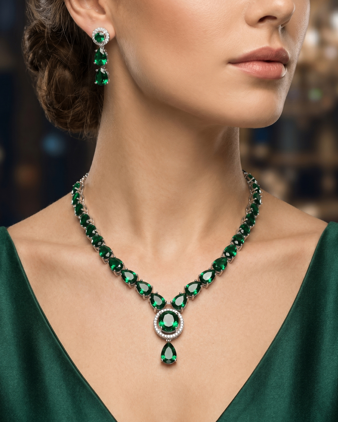 Emerald Royale American Diamond Necklace & Earrings Set | Premium Quality | American Diamond | Party wear