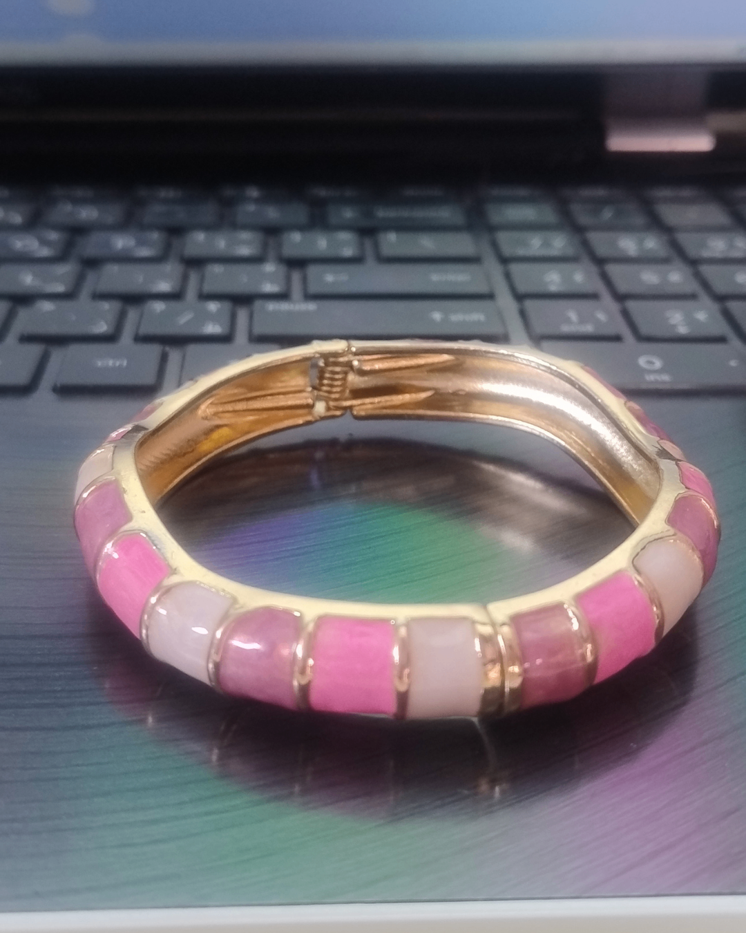 Pink & Ivory Enamel Gold-Tone Bracelet