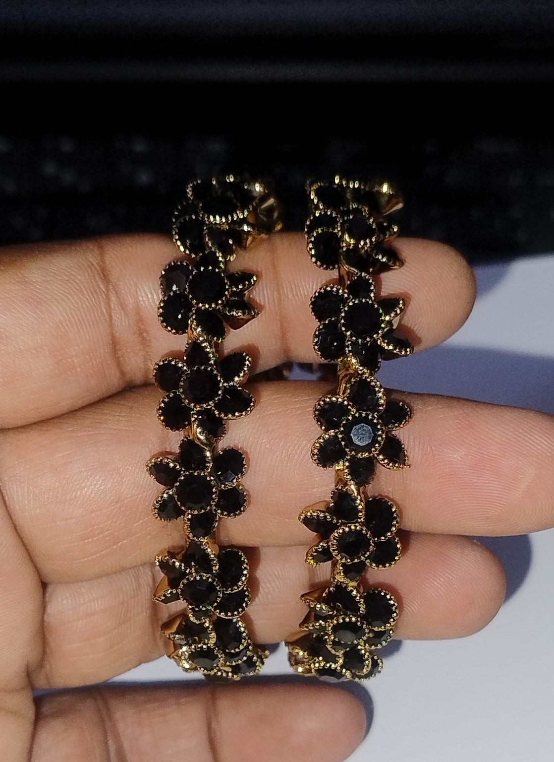 Black Bloom Floral AD Bangles (Set of 2) | Premium Quality | American Diamond | Party wear