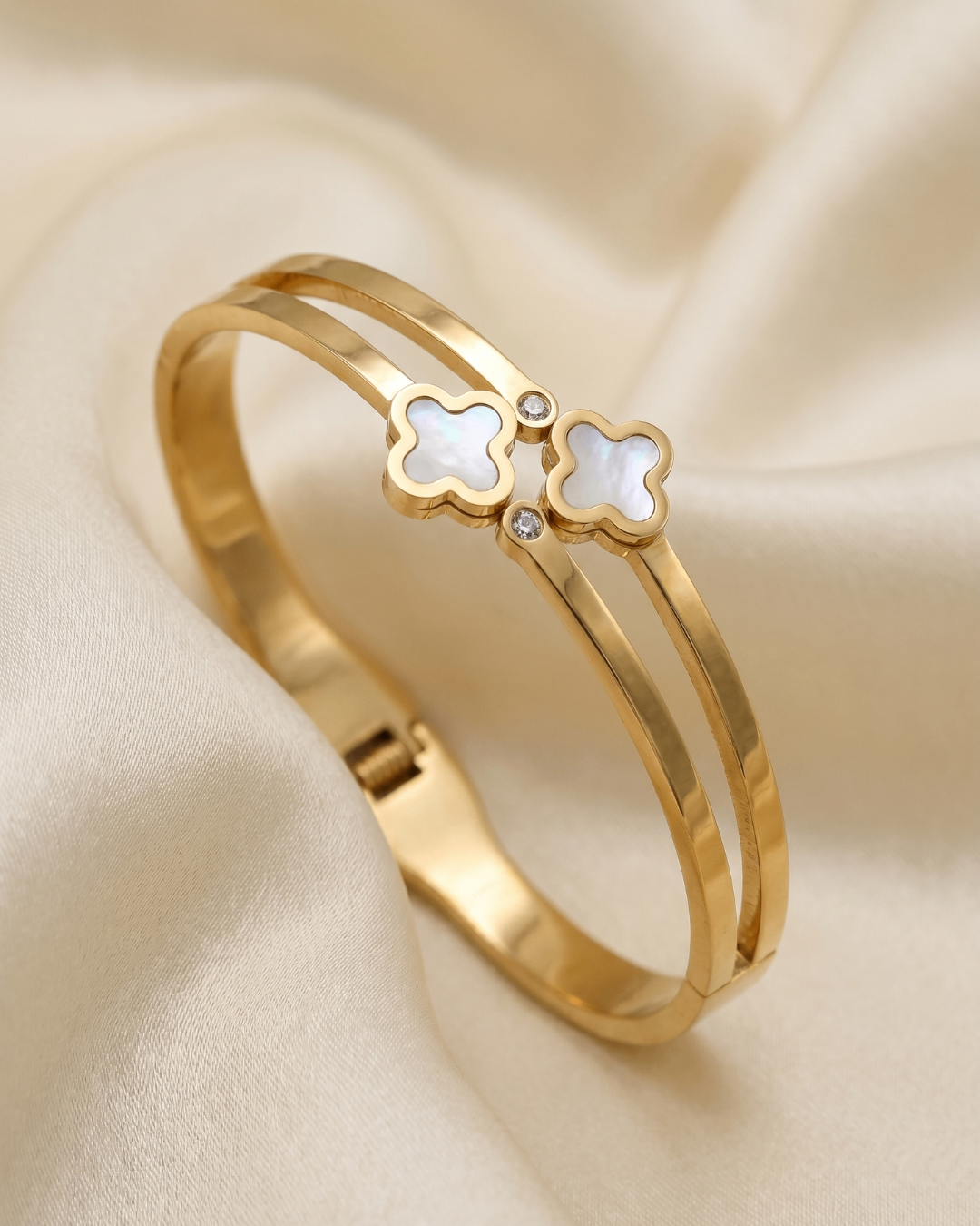 Luna Clover Dual-Band Gold Finish Bracelet | Stainless Steel Gold Plated