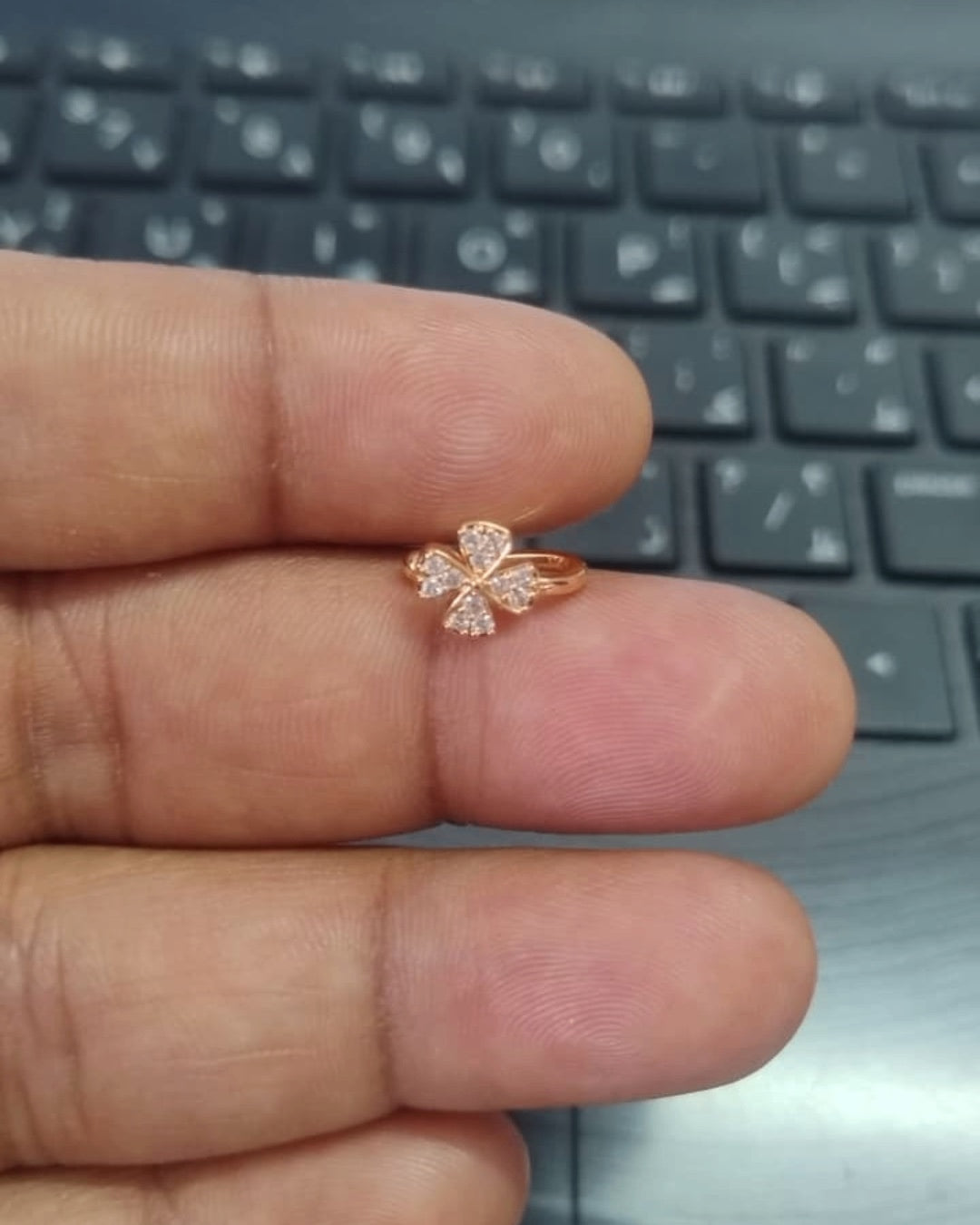 Floral Diamond Nose Ring in Gold Plated (set of 2) | Clip on Pressing nose ring | Premium Quality