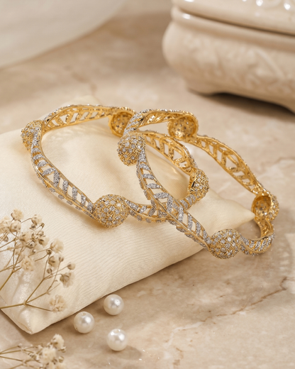 Dual Tone Designer Bangles (Set of 2) | Premium Quality | American Diamond | Party wear