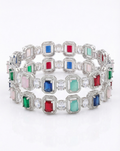 Luxury Emerald-Cut Multicolor Stone Bangle | American Diamond