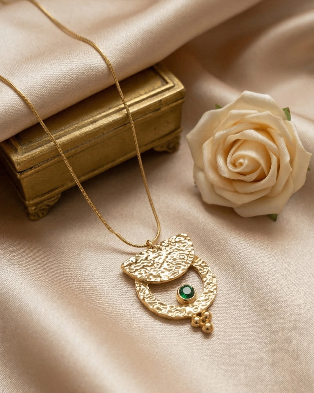 Gold Textured Crescent Pendant Necklace with zircon stone | Anti-tarnish Necklace | Daily wear | TE-GPC-0511-033