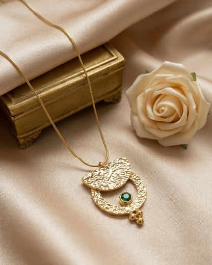 Gold Textured Crescent Pendant Necklace with zircon stone | Anti-tarnish Necklace | Daily wear | TE-GPC-0511-033