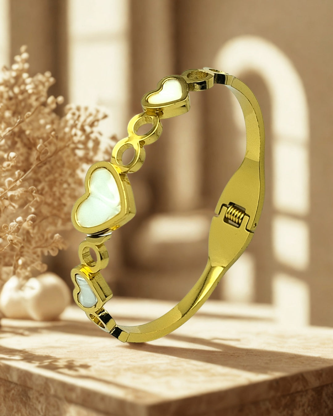 Heart Design with White Inlay Bracelet | Premium Quality | Elegant Kids Jewelry | Stainless Steel Gold Plated | Anti-tarnish | Daily wear | TE-GPKB-2311-010