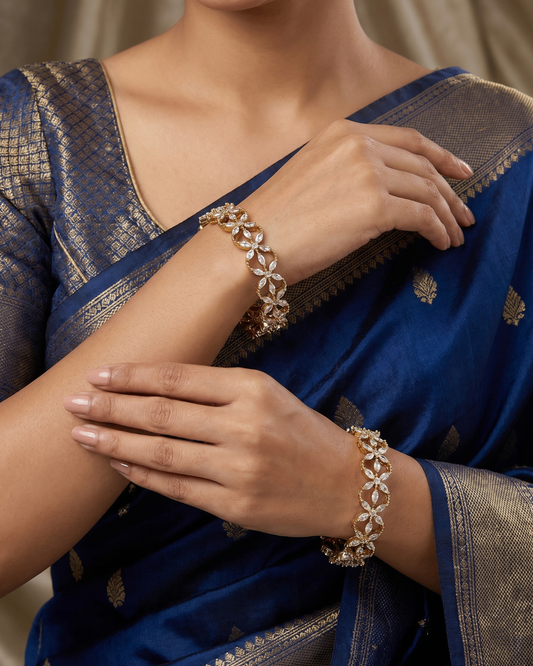 Luxury Gold(Mehandi) Star Zircon Designer Bangles (Set of 2) | Premium Quality | American Diamond | Party wear