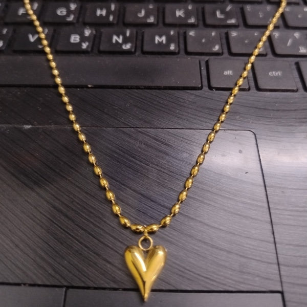 Heart Pendant Beads Necklace | Stainless Steel Gold Plated | Anti-tarnish Necklace | Daily wear | TE-GPC-0511-013