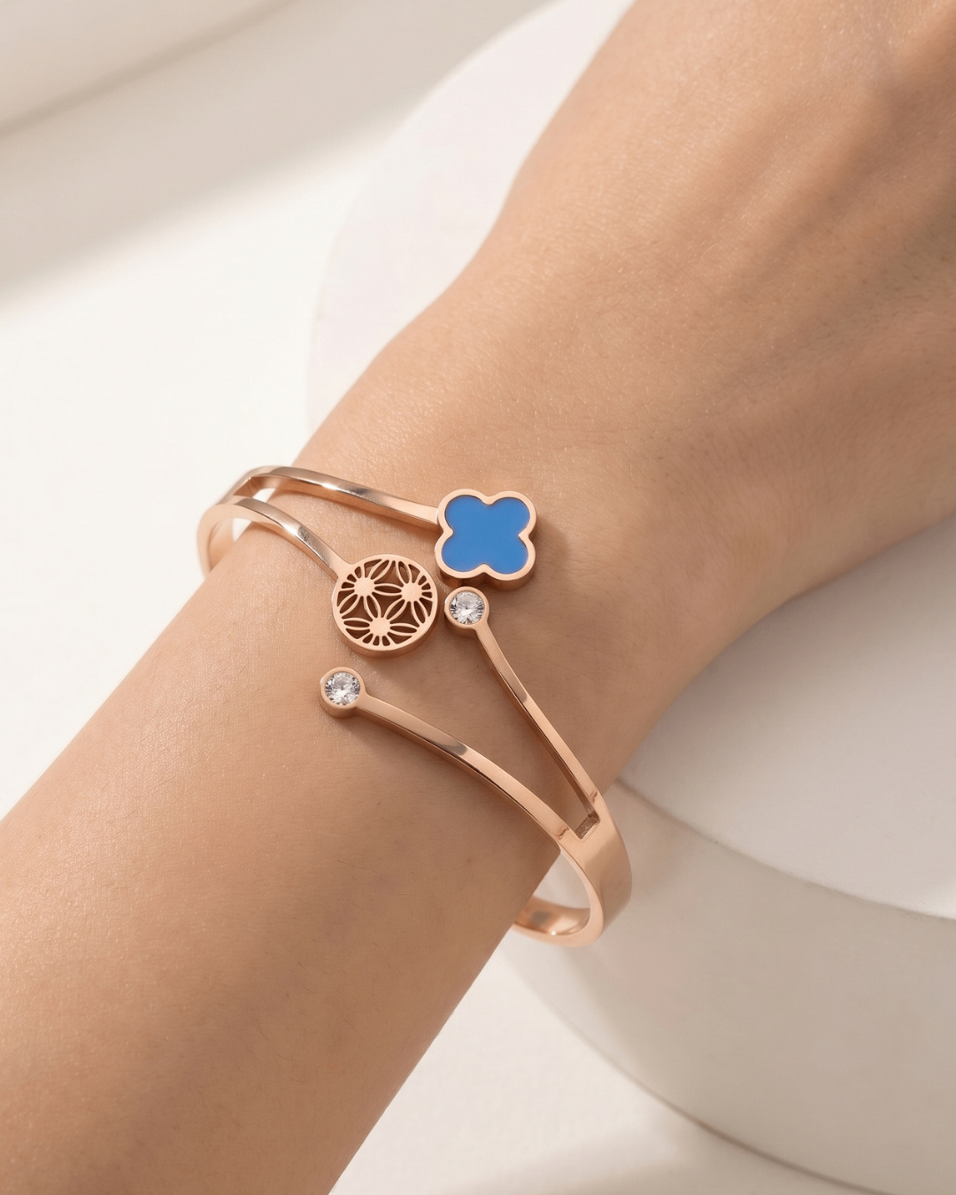 Azure Clover Charm Rose Gold Dual-Line Elegant Bracelet | Stainless Steel Rose Gold Plated