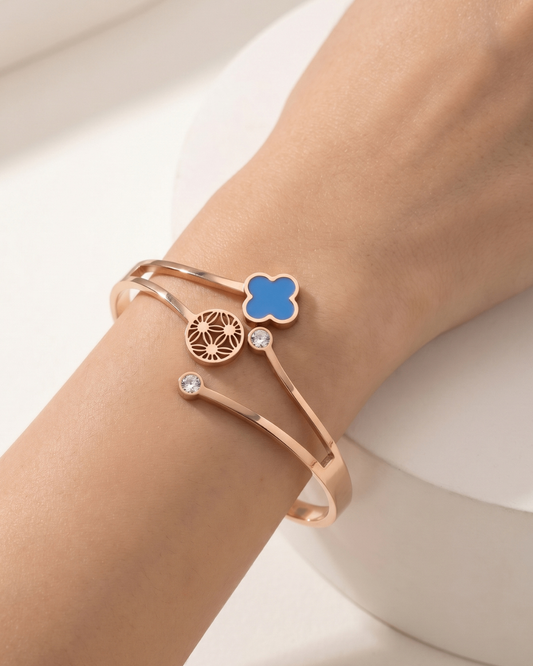 Azure Clover Charm Rose Gold Dual-Line Elegant Bracelet | Stainless Steel Rose Gold Plated