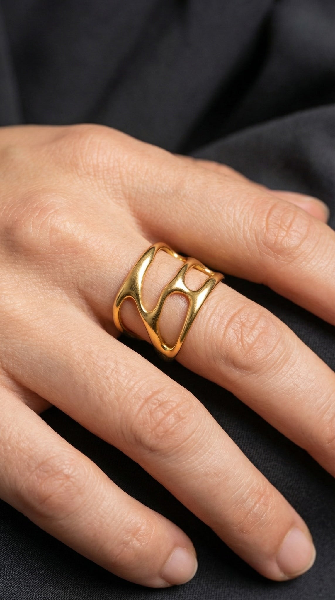 Gold Plated Adjustable Statement Ring | Premium Quality | Elegant Women's Jewelry | Stainless Steel Gold Plated | Anti-tarnish | Daily wear | TE-GPFR-0612-006