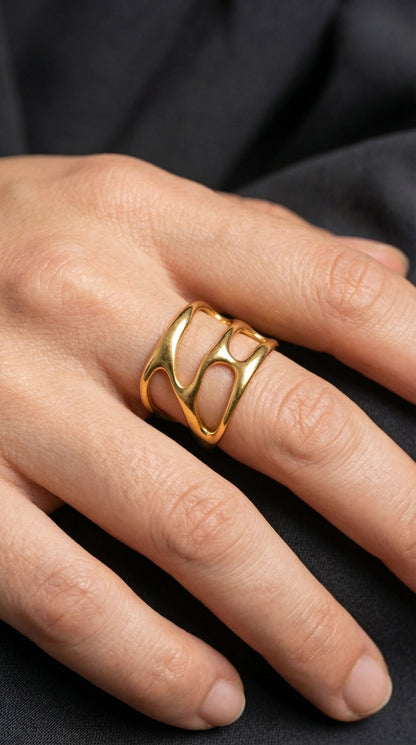 Gold Plated Adjustable Statement Ring | Premium Quality | Elegant Women's Jewelry | Stainless Steel Gold Plated | Anti-tarnish | Daily wear | TE-GPFR-0612-006