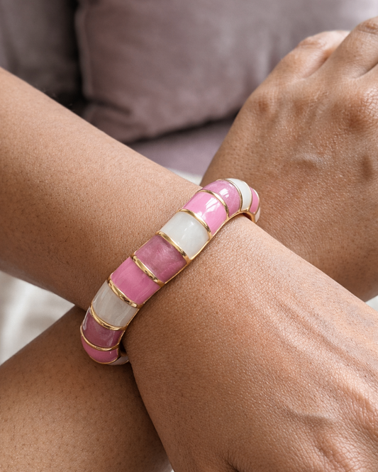 Pink & Ivory Enamel Gold-Tone Bracelet