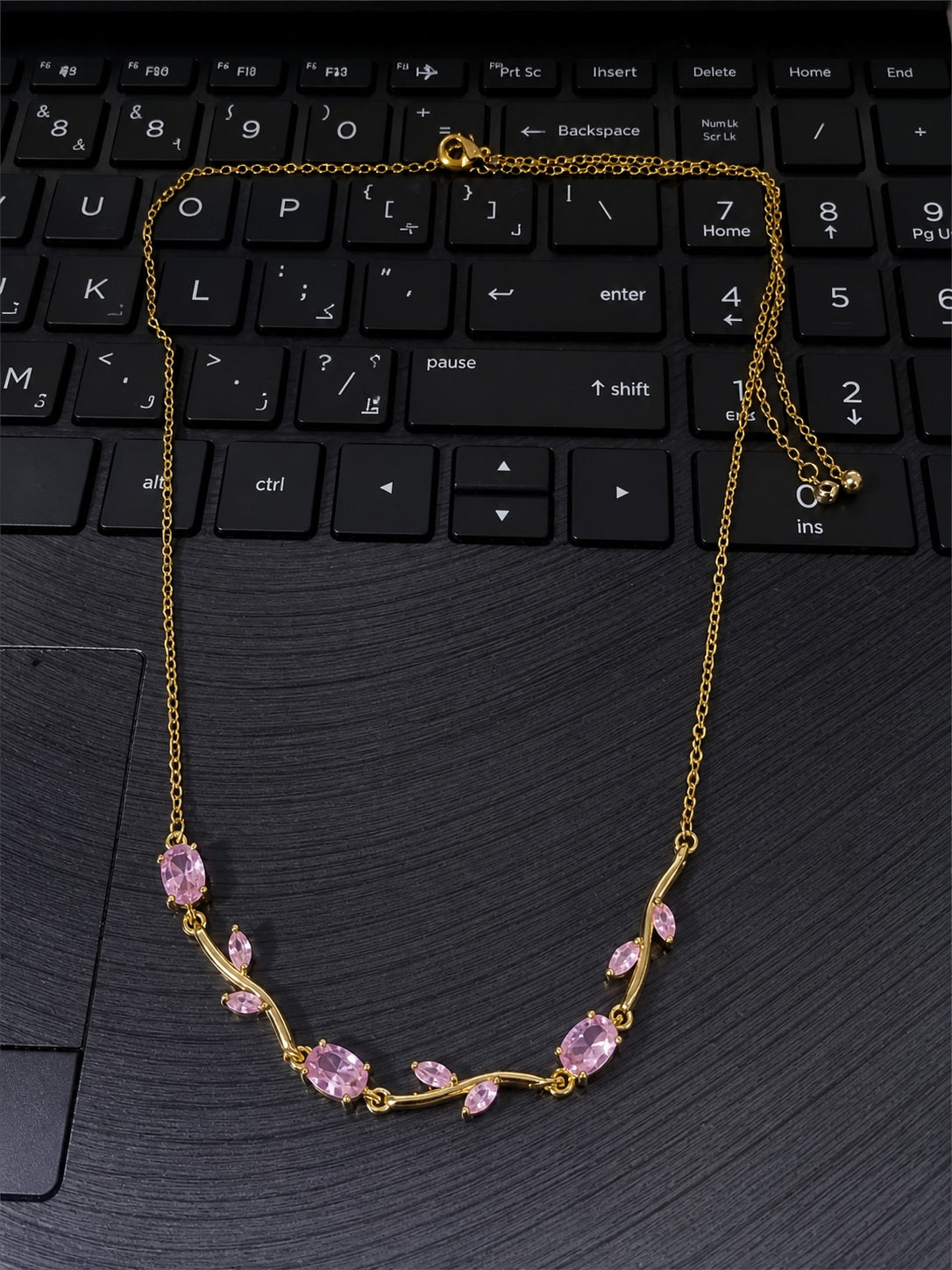 Blush Pink Tulip Necklace in Gold Finish | American Diamomd