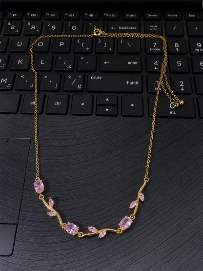 Blush Pink Tulip Necklace in Gold Finish | American Diamomd