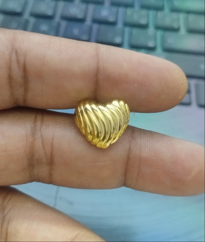 Radiant Ribbed Heart Gold Finish Earrings