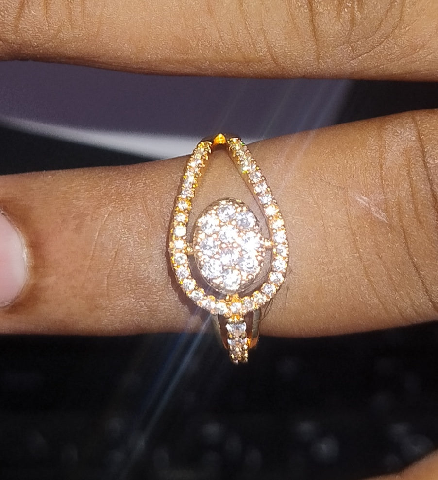 Elegant Halo Cubic Zirconia Ring in Gold Finish | Premium Quality | Adjustable Ring