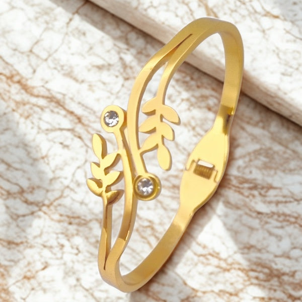 Leaf bracelet | Stainless Steel Gold Plated | Women Anti-tarnish bracelet | Kada Bracelet | TE/GPK/2510/006