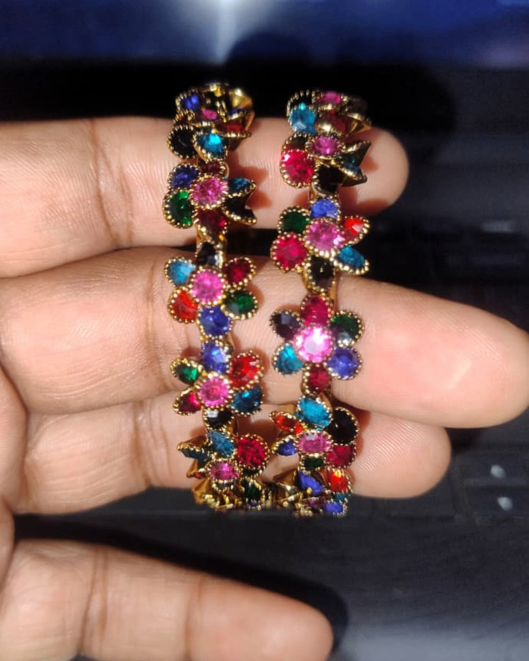 Rainbow Bloom Floral Bangles (Set of 2) | Premium Quality | American Diamond | Party wear