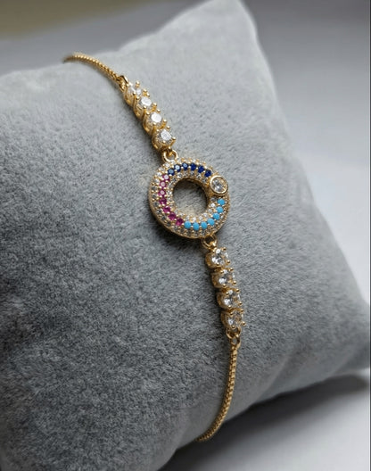 Luxury Halo Multi Color Cubic Zirconia Stone Adjustable Gold Bracelet