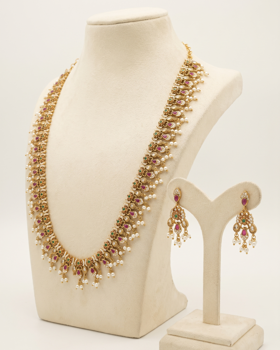 Royal Heritage Gold-Tone Long Haram Necklace Set with Pearl Drops