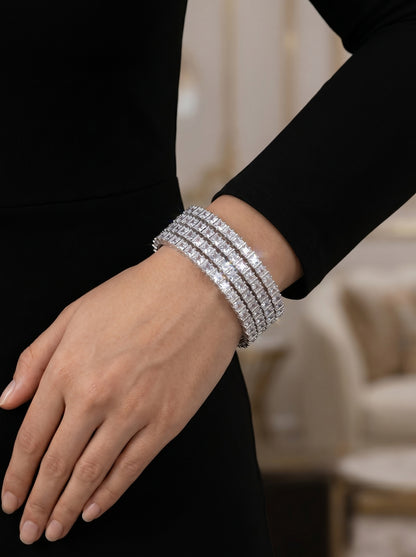 Luxury Silver Princess Cut Zircon Bangles Set of 4 | Premium Quality | CZ stone Bangles | American Diamond