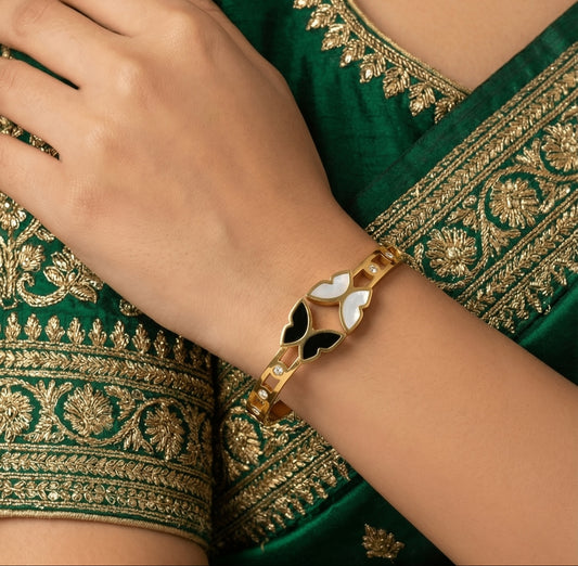 Double butterfly bracelet | Stainless Steel Gold Plated | Women Anti-tarnish bracelet | Kada Bracelet | TE/GPK/2510/004