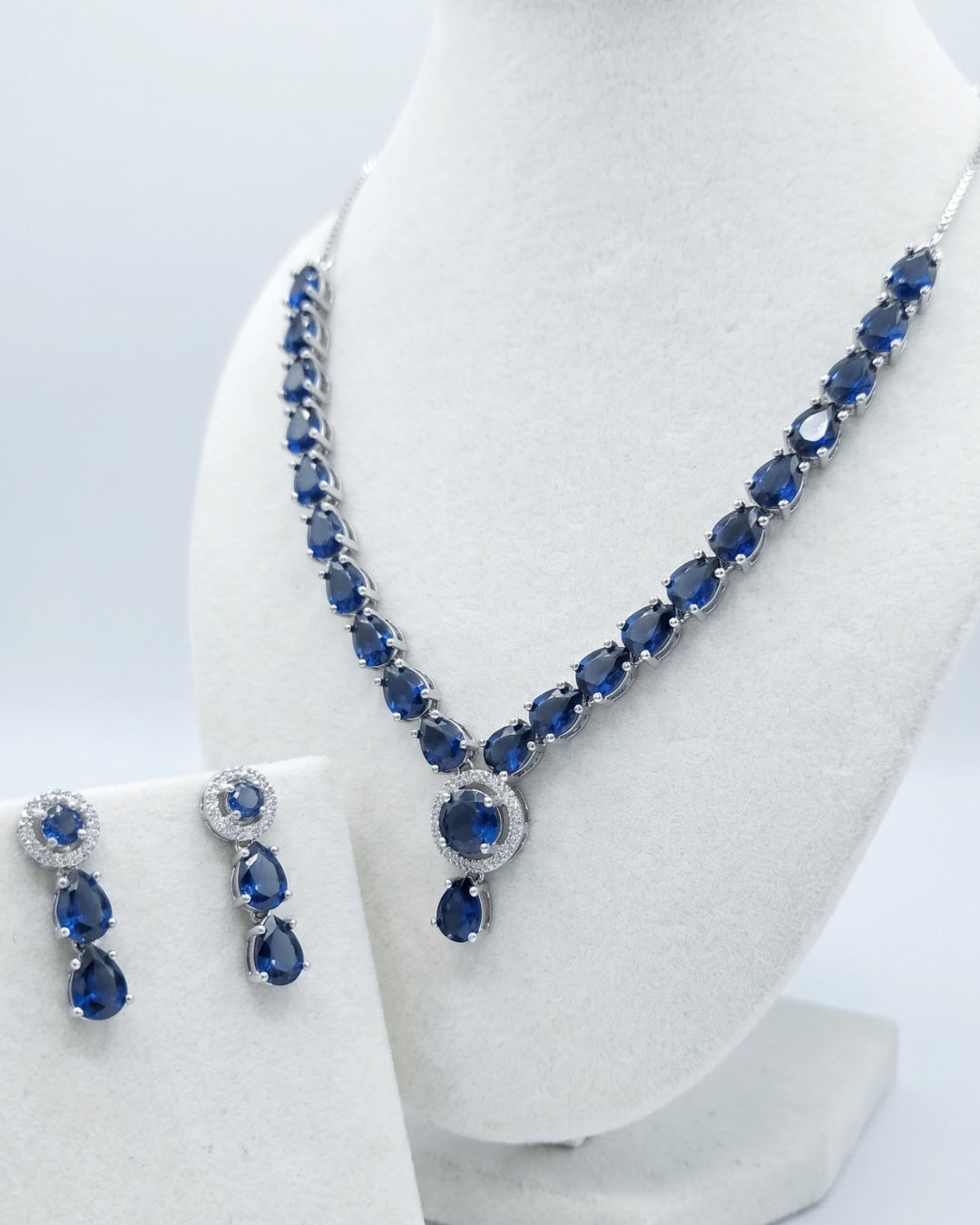 Midnight Sapphire American Diamond Necklace & Earrings Set | Premium Quality | American Diamond | Party wear