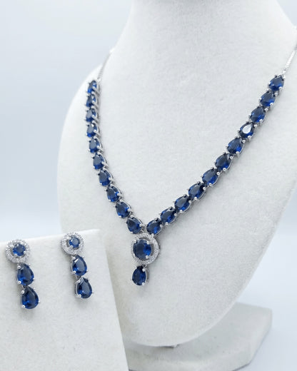Midnight Sapphire American Diamond Necklace & Earrings Set | Premium Quality | American Diamond | Party wear