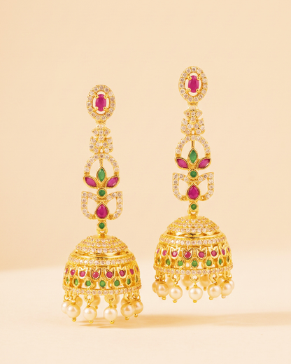 Premium Gold-Plated Jhumka with Ear Chain (Mattal) - Gold Finish
