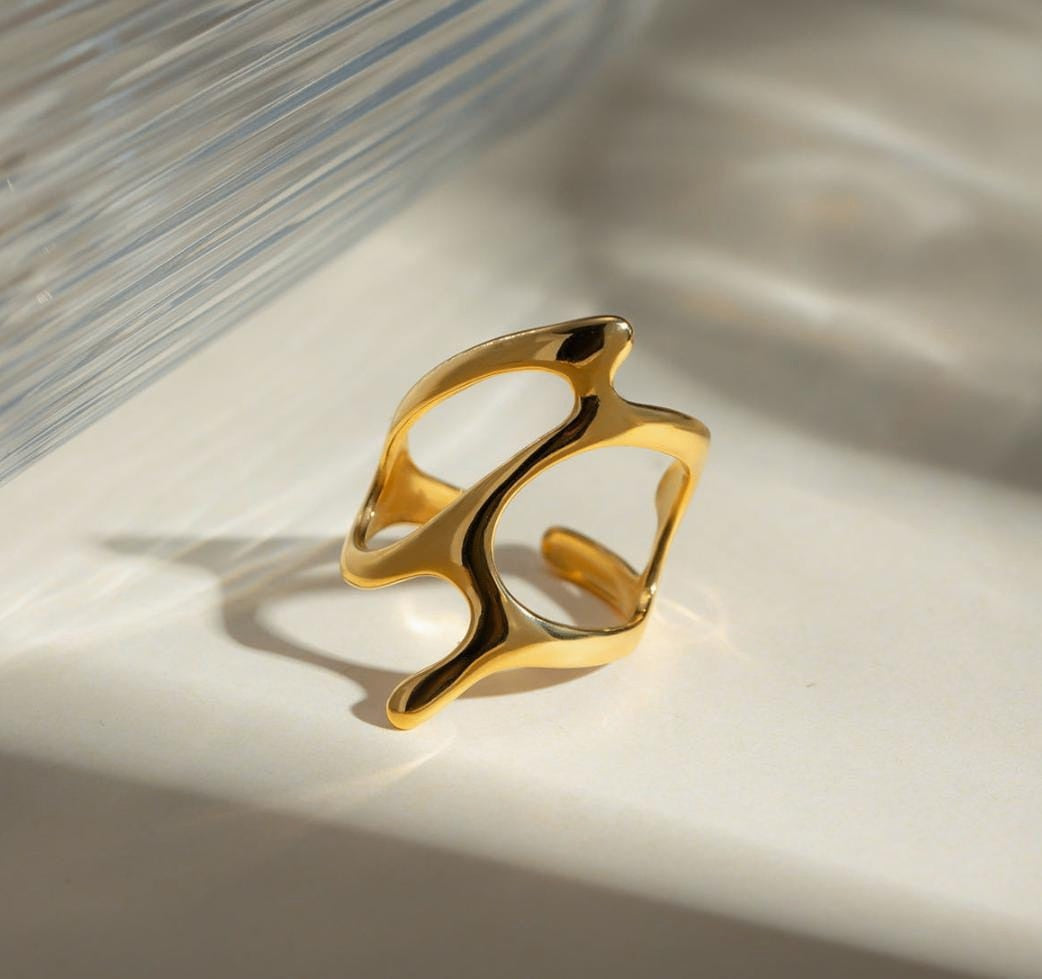 Abstract Gold Plated Adjustable Finger Ring for Women | Premium Quality | Elegant Women's Jewelry | Stainless Steel Gold Plated | Anti-tarnish | Daily wear | TE-GPFR-0612-001