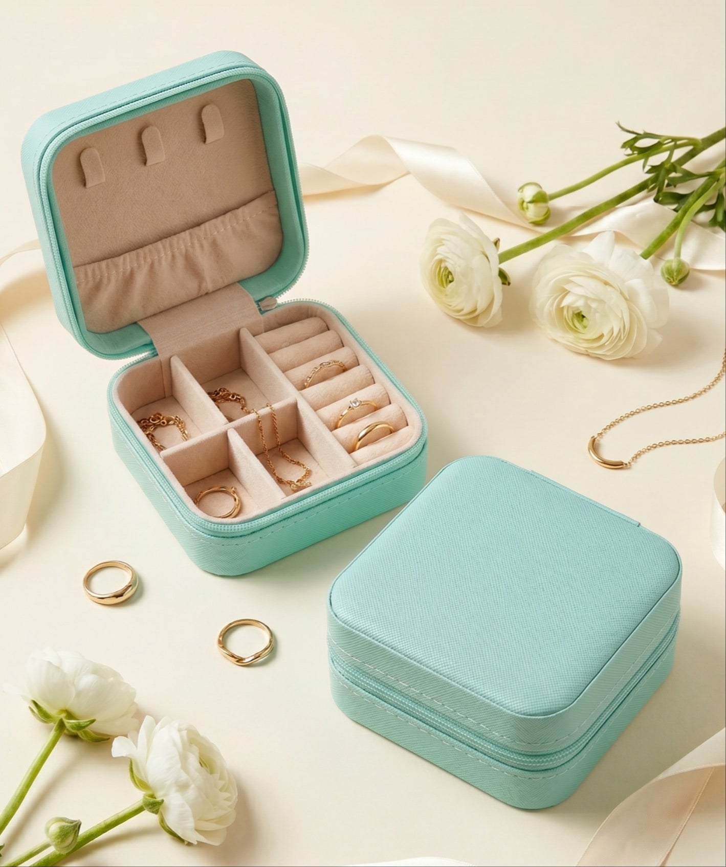 Travel Small Jewelry Organizer Box with Ring & Necklace Storage