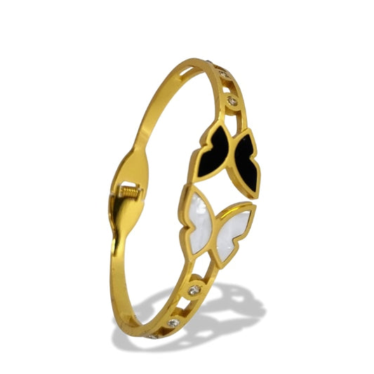 Double butterfly bracelet | Stainless Steel Gold Plated | Women Anti-tarnish bracelet | Kada Bracelet | TE/GPK/2510/004